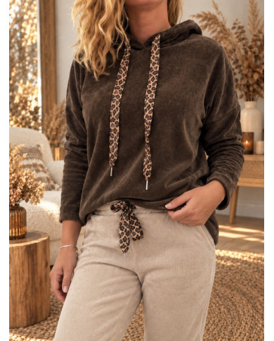 Sweat velours avec capuche chocolat