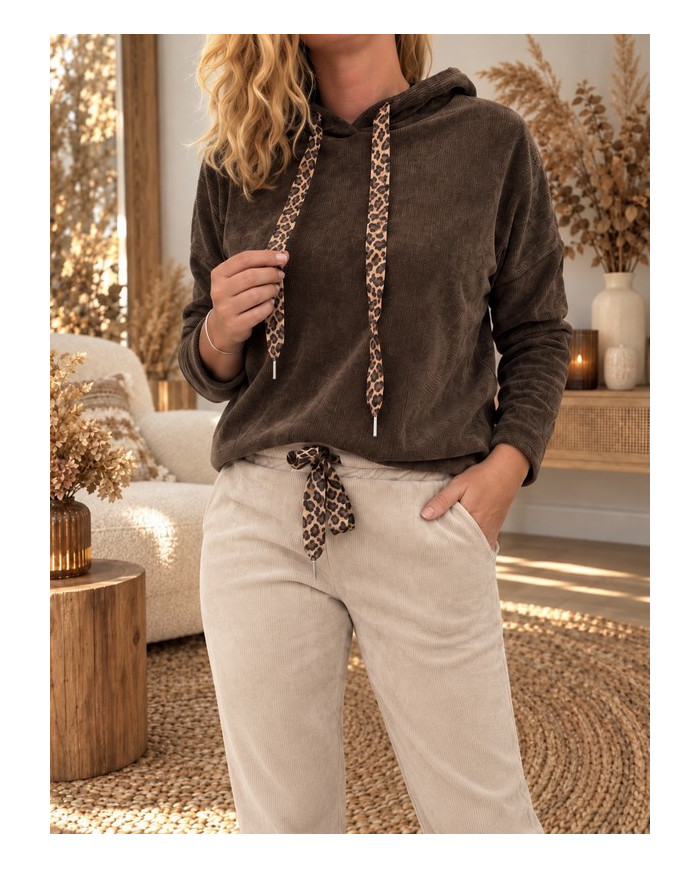 Sweat velours avec capuche chocolat