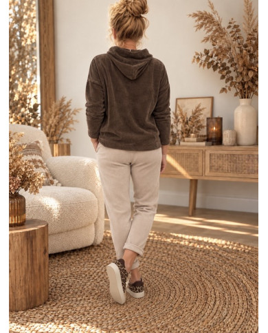 Sweat velours avec capuche chocolat