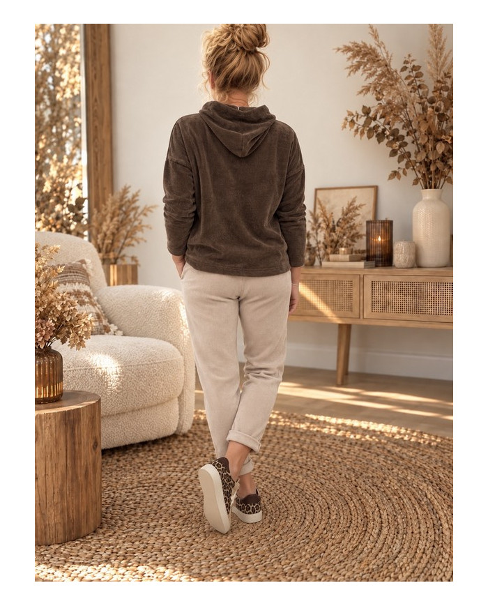 Sweat velours avec capuche chocolat