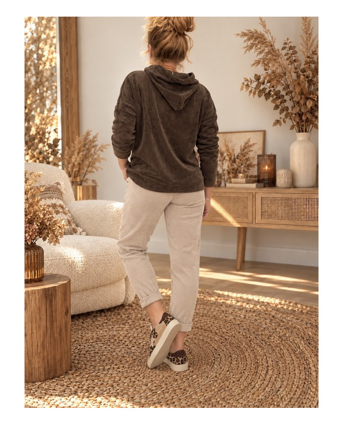 Sweat velours avec capuche chocolat