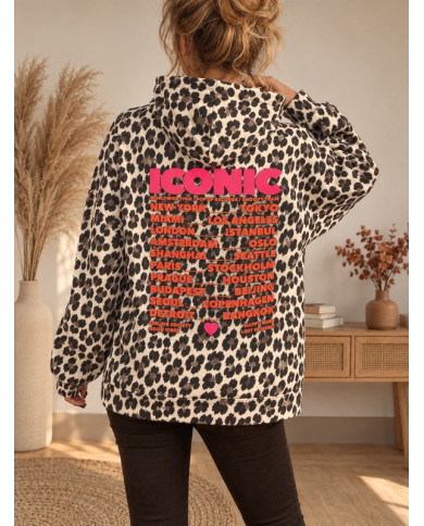 Sweat léopard "Iconic" avec capuche beige