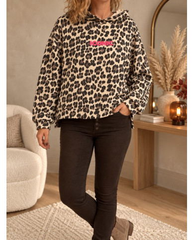 Sweat léopard "Iconic" avec capuche beige