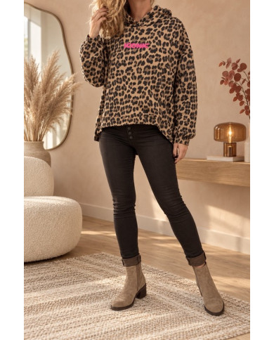 Sweat léopard "Iconic" avec capuche camel