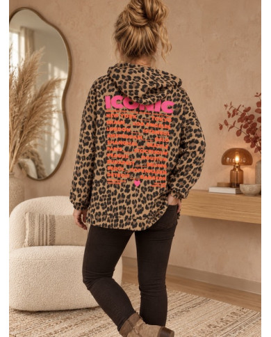 Sweat léopard "Iconic" avec capuche camel