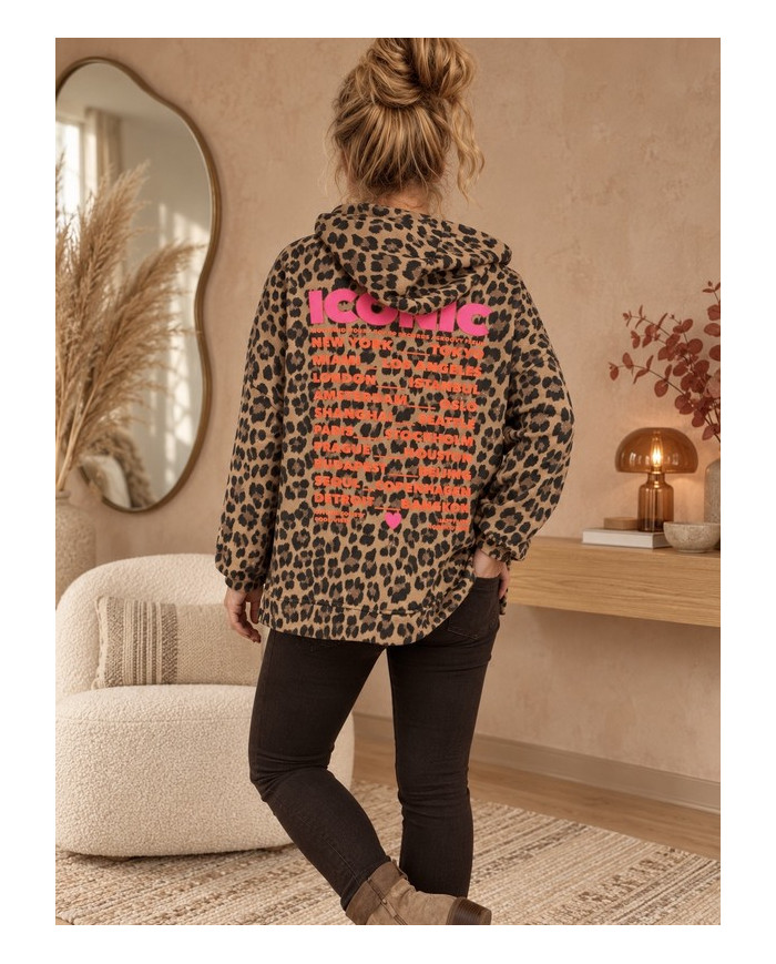 Sweat léopard "Iconic" avec capuche camel