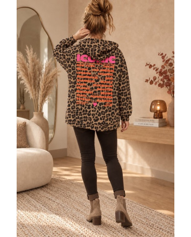 Sweat léopard "Iconic" avec capuche camel