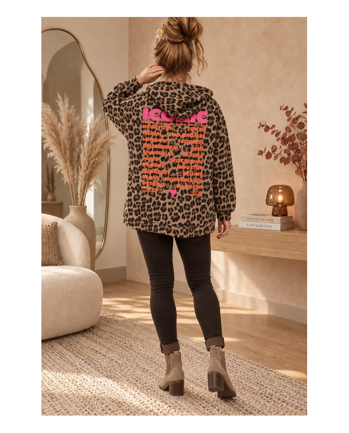 Sweat léopard "Iconic" avec capuche camel
