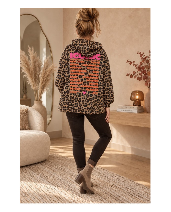 Sweat léopard "Iconic" avec capuche camel