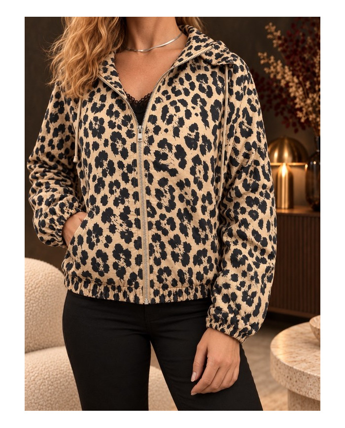 Veste bombers léopard à capuche Diana