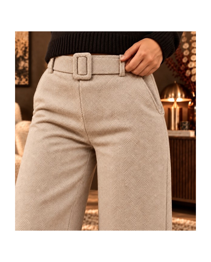 Pantalon beige clair en flanelle