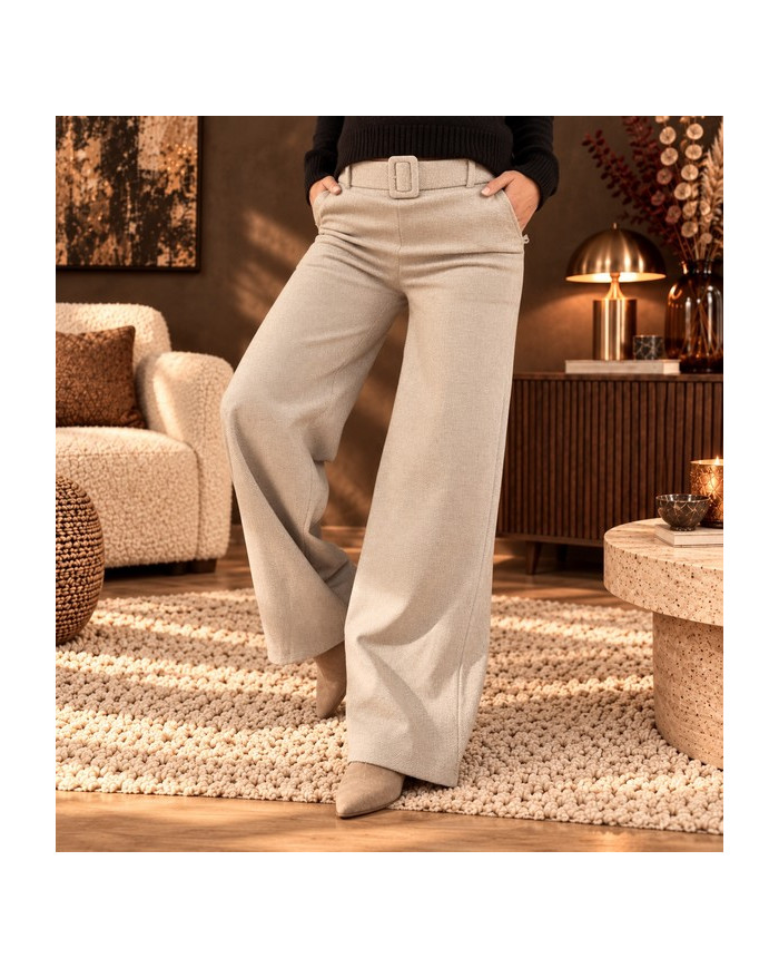 Pantalon beige clair en flanelle