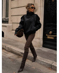 Veste bombers en simili cuir noir Nelly