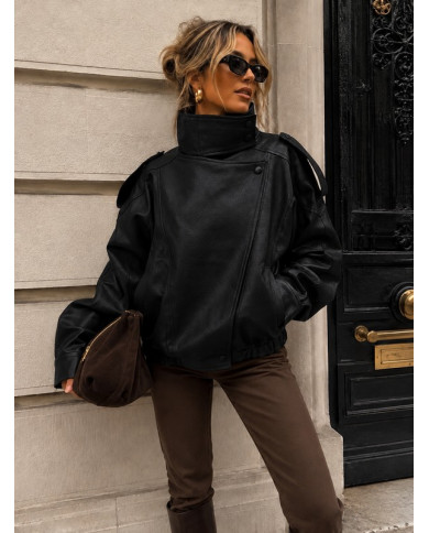 Veste bombers en simili cuir noir Nelly
