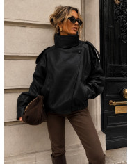 Veste bombers en simili cuir noir Nelly