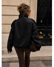 Veste bombers en simili cuir noir Nelly
