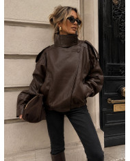 Veste bombers en simili cuir noir Nelly