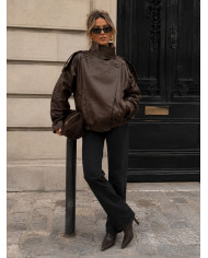 Veste bombers en simili cuir marron Hélène