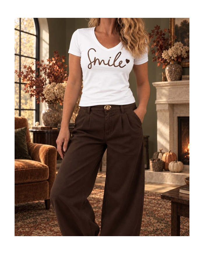 T-shirt "Smile" blanc & choco