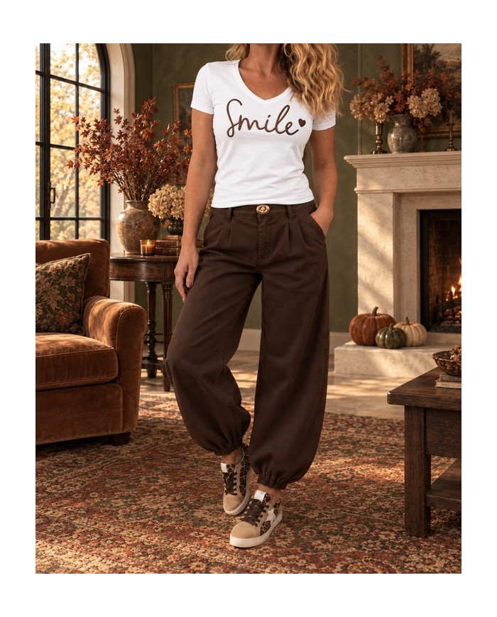 T-shirt "Smile" blanc & choco