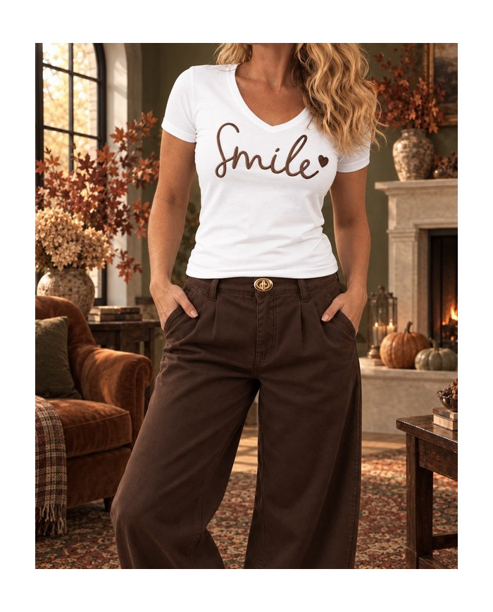 T-shirt "Smile" blanc & choco