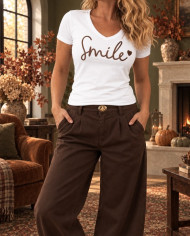 T-shirt "Smile" blanc & choco