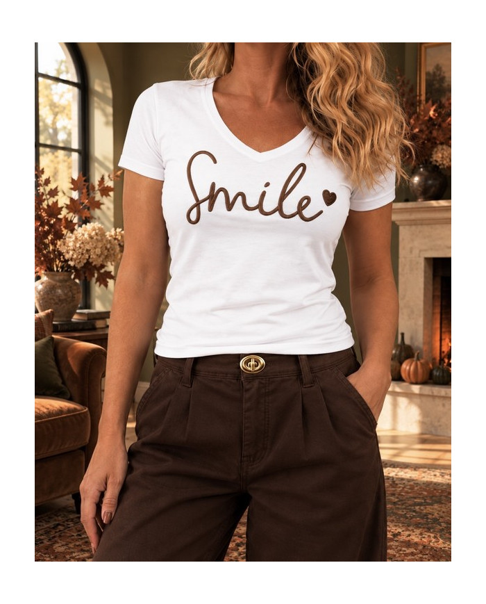 T-shirt "Smile" blanc & choco