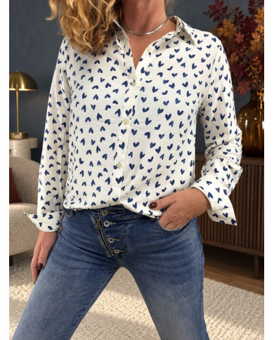 Chemisier petits cœurs bleu marine Elsa