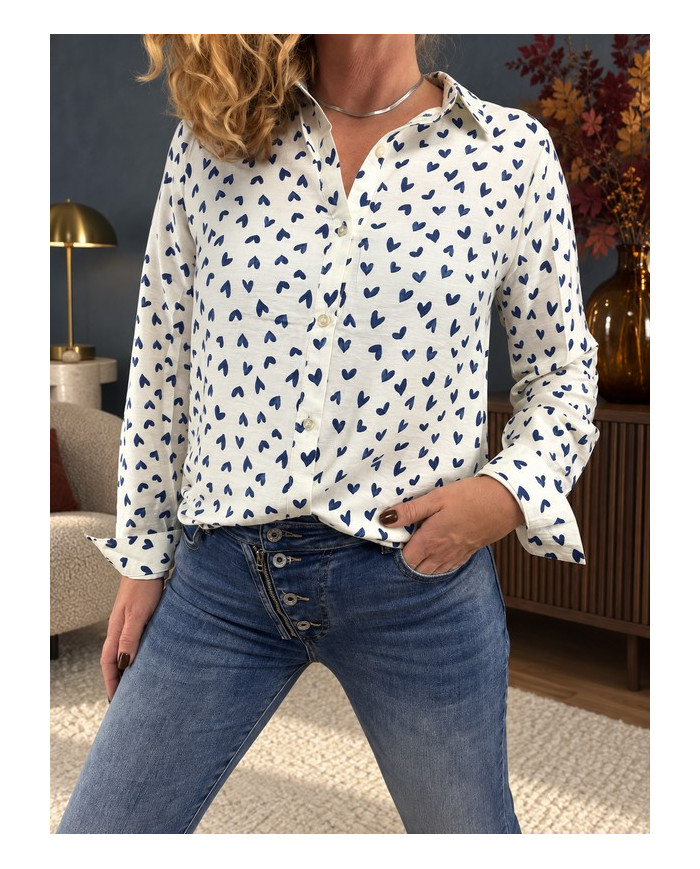 Chemisier petits cœurs bleu marine Elsa