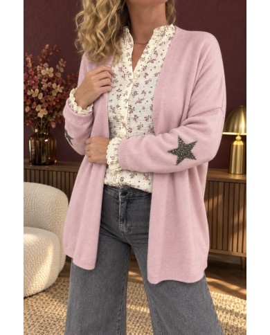 Gilet mi long étoilé rose