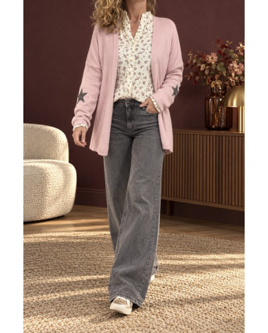 Gilet mi long étoilé rose