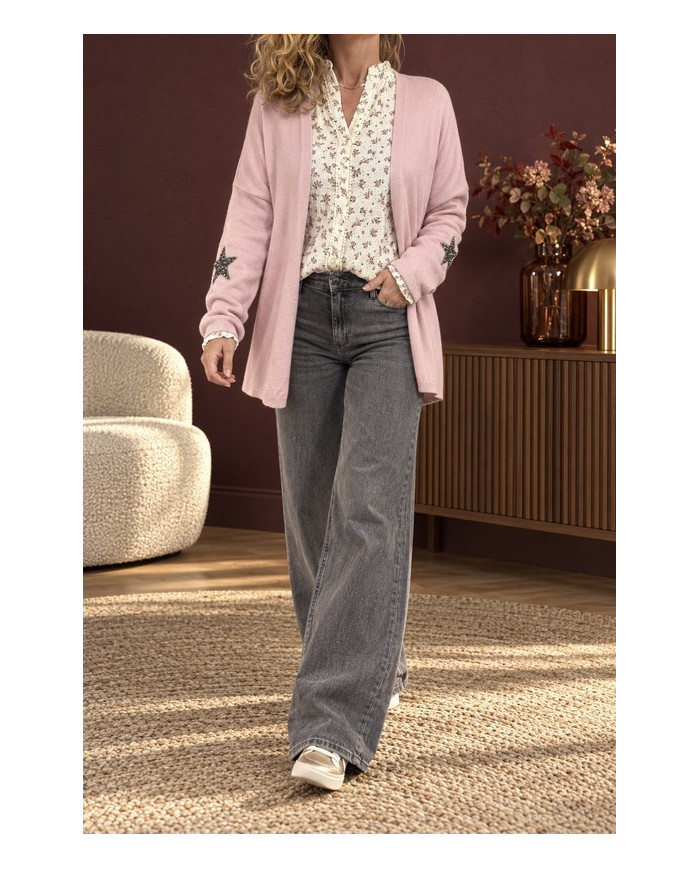 Gilet mi long étoilé rose