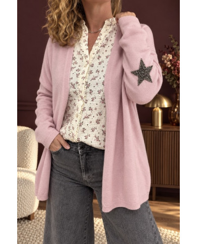 Gilet mi long étoilé rose