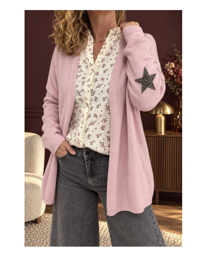 Gilet mi long étoilé rose