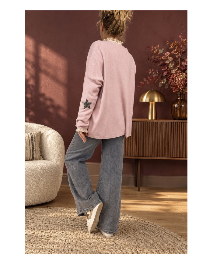 Gilet mi long étoilé rose