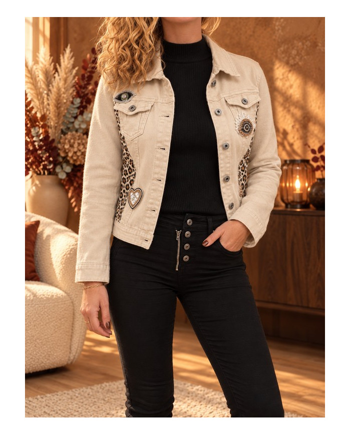 Veste beige & léopard Clarisse