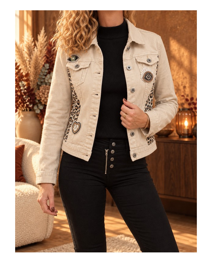 Veste beige & léopard Clarisse