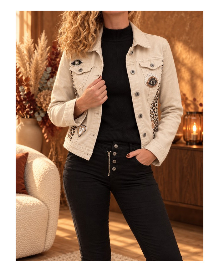 Veste beige & léopard Clarisse