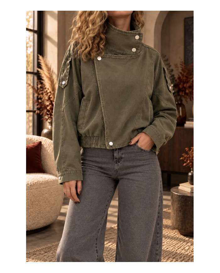 Veste perfecto en jean mi saison kaki Pierrot