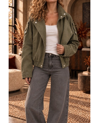 Veste perfecto en jean mi saison kaki Pierrot