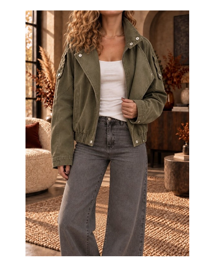 Veste perfecto en jean mi saison kaki Pierrot