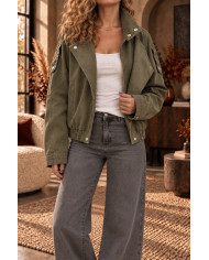 Veste perfecto en jean mi saison kaki Pierrot