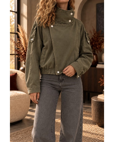 Veste perfecto en jean mi saison kaki Pierrot