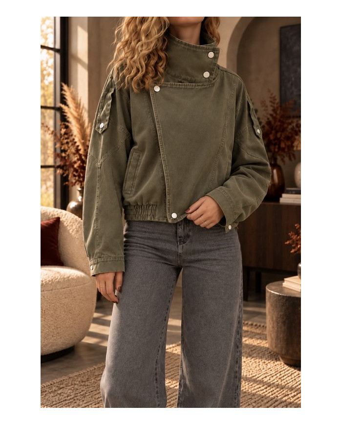 Veste perfecto en jean mi saison kaki Pierrot
