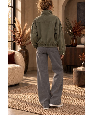 Veste perfecto en jean mi saison kaki Pierrot
