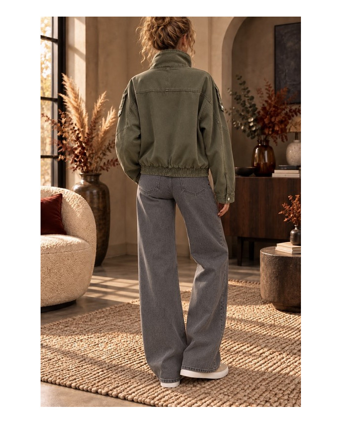Veste perfecto en jean mi saison kaki Pierrot