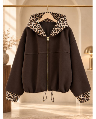 Veste à capuche léopard & marron choco Elise