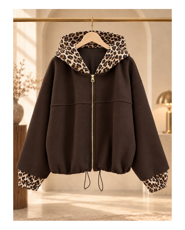 Veste à capuche léopard & marron choco Elise