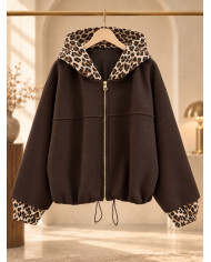 Veste à capuche léopard & marron choco Elise