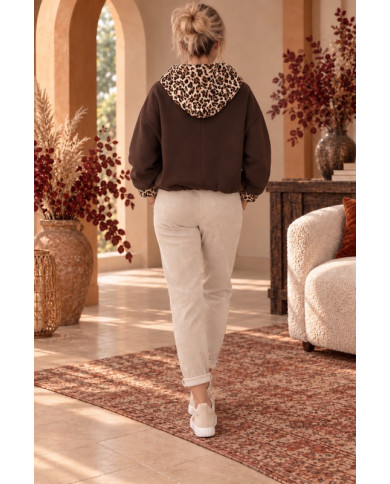 Veste à capuche léopard & marron choco Elise